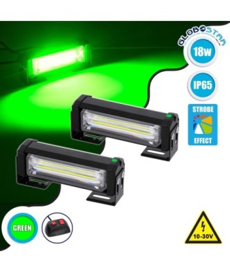 GloboStar® 85025 PRO Series ΣΕΤ 2 x Μπάρες Σήμανσης Οχήματος Πυροσβεστικής για Αυτοκίνητα & Φορτηγά 13 Προγραμμάτων Φωτισμού STROBE LED CREE CXB COB 18W DC 10-30V Αδιάβροχο IP65 Πράσινο